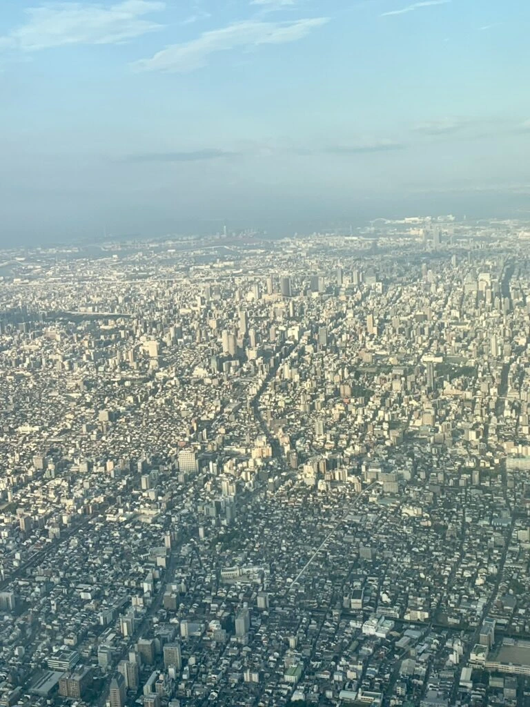 羽田→伊丹NH985の朝の機窓から見た大阪の市街地