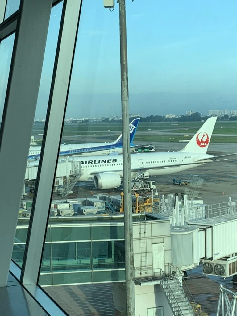 朝のタンソンニャット空港。ANAとJALの機体がゲートに並ぶ