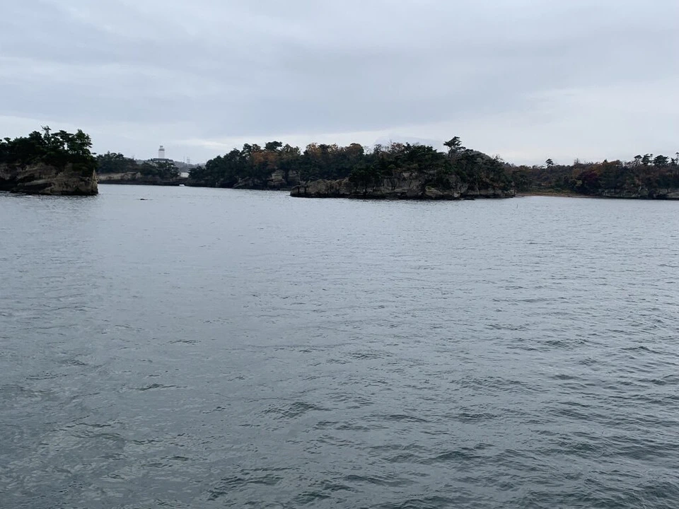 松島湾に横に連なる島々と曇り空