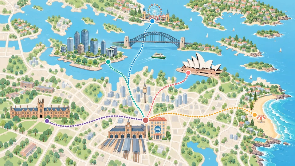 シドニー5日間で回った場所のイラスト