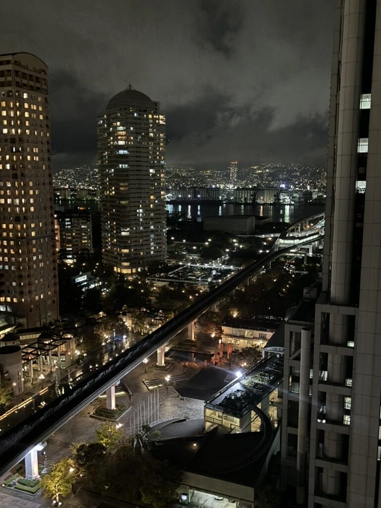 ライトアップされたタワーマンションと街の明かり