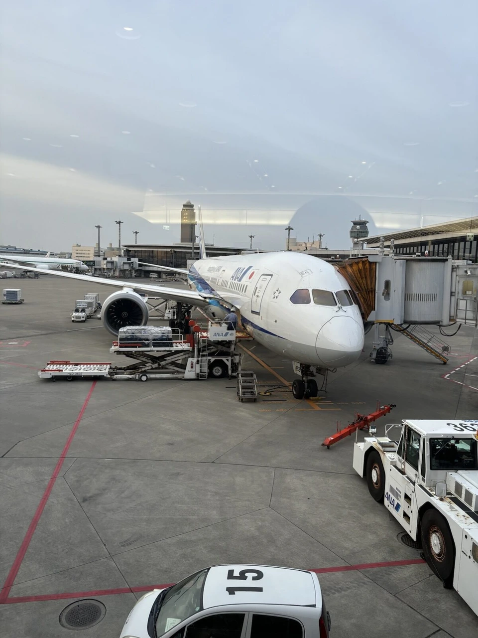 成田空港21番搭乗口に止まるANAのボーイング787-9