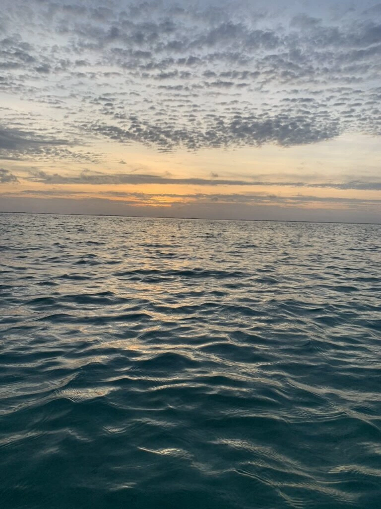 タモン湾の沖に広がるうろこ雲の夕焼け空