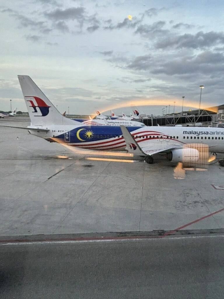 KLIAに止まる、マレーシア国旗柄の特別塗装をしたマレーシア航空のボーイング737
