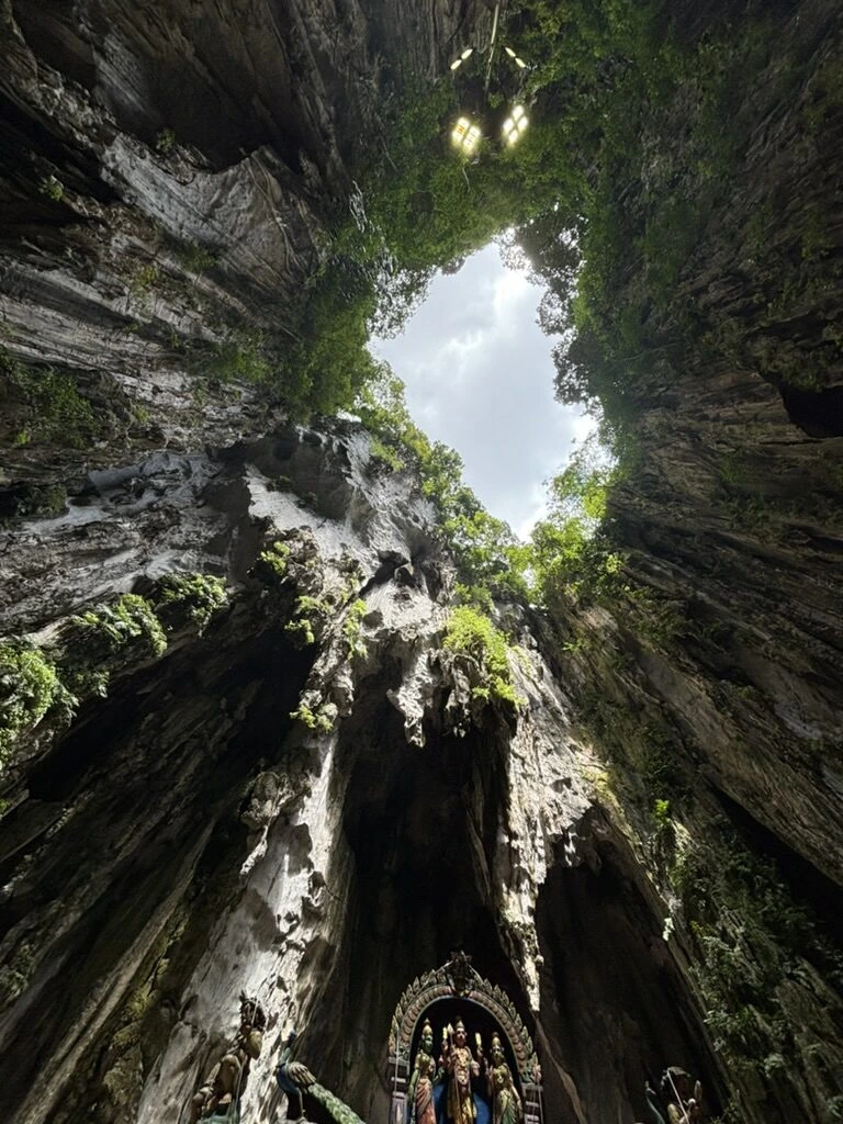 バトゥ洞窟の天井の穴から見える空と緑
