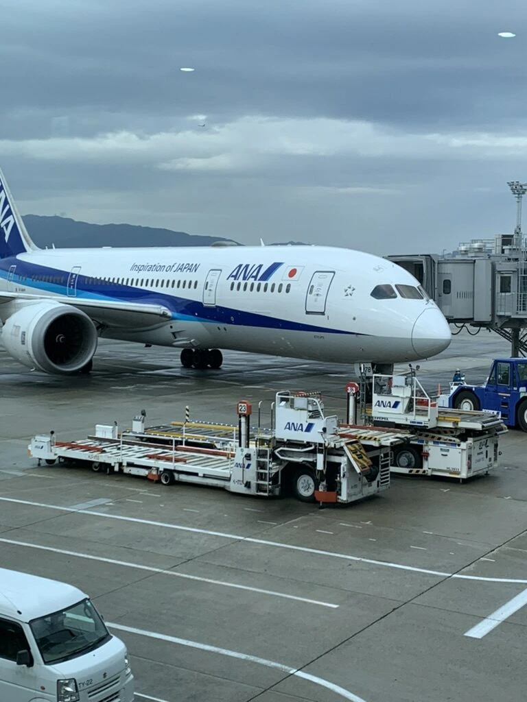 伊丹空港のスポットに止まるANAのボーイング787